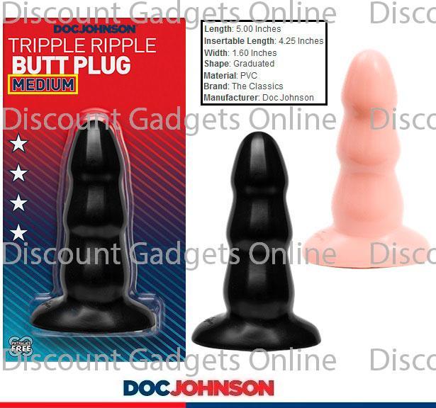 Triple Ripple Butt Plug Ribbed Graduated Smooth SiliGel Anal Sex Toy Doc  Johnson | eBay