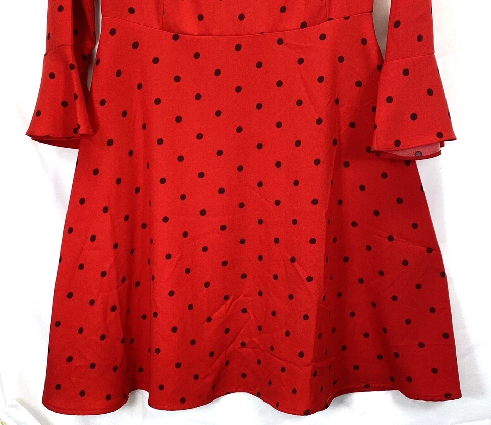 Vestido Old Navy para mujer talla pequeña rojo a lunares manga acanalada 3/4 RN54023 Foto 3 de 4