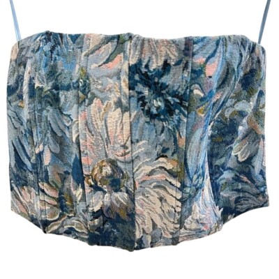 Sofia the Label strapless Tapestry Corset women's Small blue floral coquette