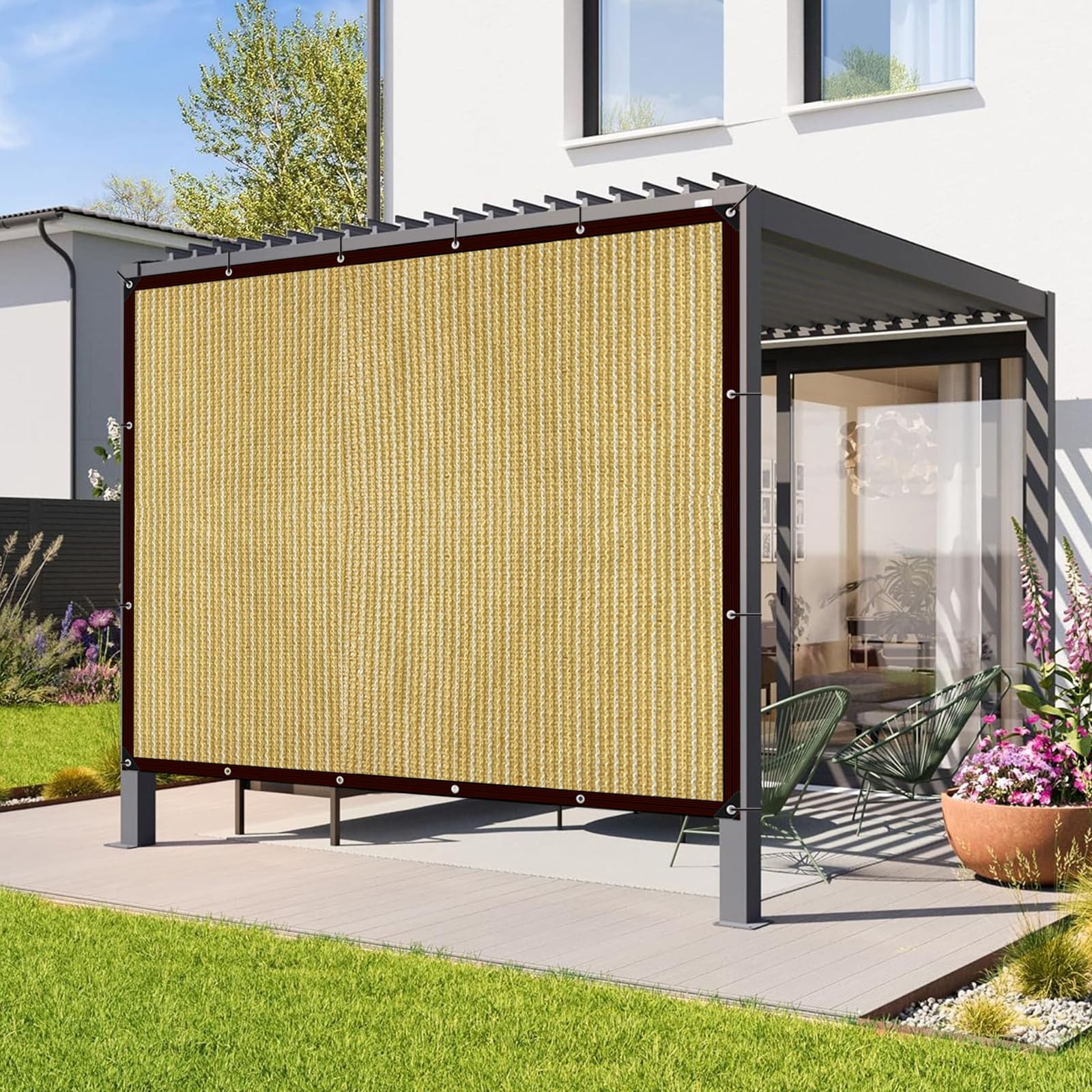 Rete di ombreggiatura con occhielli 2 x 3 m beige tenda da sole da giardino per - 3