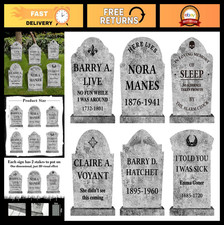 Halloween Outdoor Graveyard Tombstones - 6 Large Realistic Cemetery Signs, 17" W