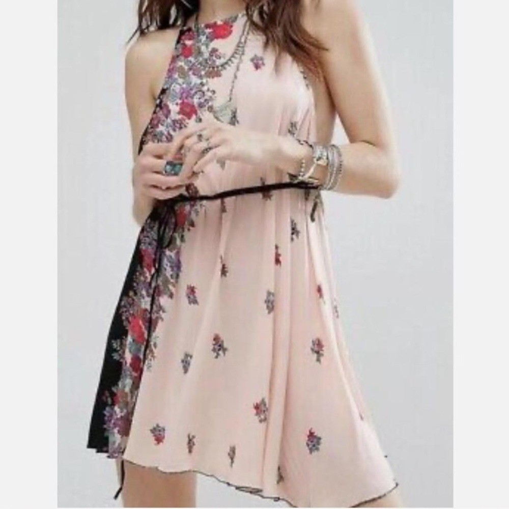Free People Mini Floral Dress in Pink and Black
