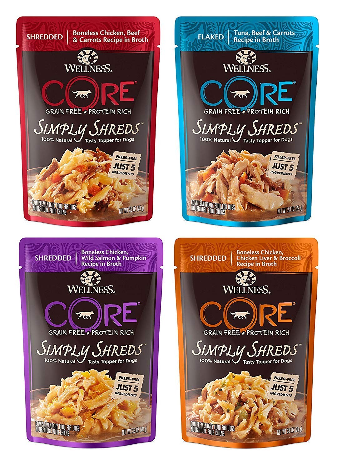 CORE Simply Shreds Natural Grain Wet Dog Food Toppers Variety Pack, 4 Flavors...