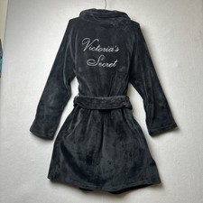 Victoria's Secret Black Plush Velour Bathrobe Black Robe Sz XS/S