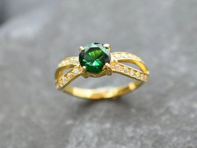 1.80 Ct Round Natural Emerald & Diamond Wedding Ring 14k Yellow Gold solid