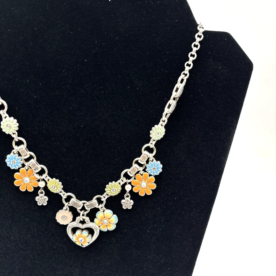 Collar reversible vintage Brighton Orchard Bloom plata esmalte flor 17" Foto 4 de 4