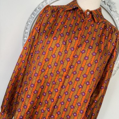 Lisou Womens Eliza Blouse Shirt Orange Floral Zigzag Silk London Blokecore US 6