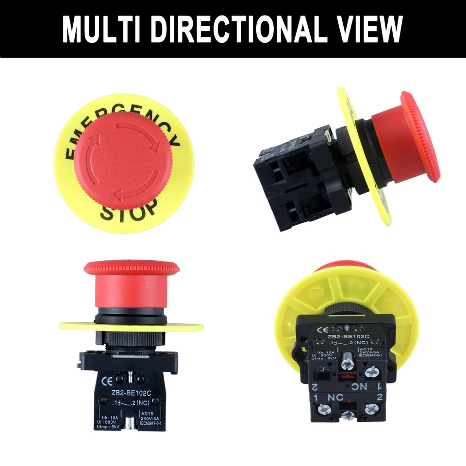 Interruptor de botón de parada de emergencia 22MM 600V 10Amp 2NC rojo con enganche de setas Foto 2 de 4