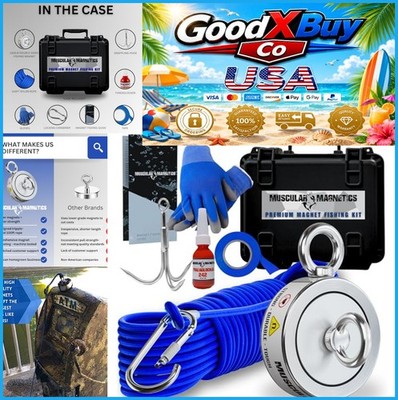 Magnet Fishing Kit 1325 lb Double Sided N52 Neodymium 100ft Rope Grappling Hook