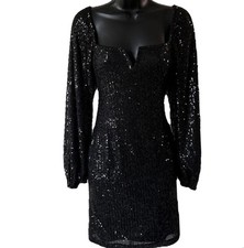 GUESS Sequined Black Dress Size Small Women's Long Sleeve Mini Party 