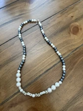 Faux Pearl Necklace With I Love Peace Beads