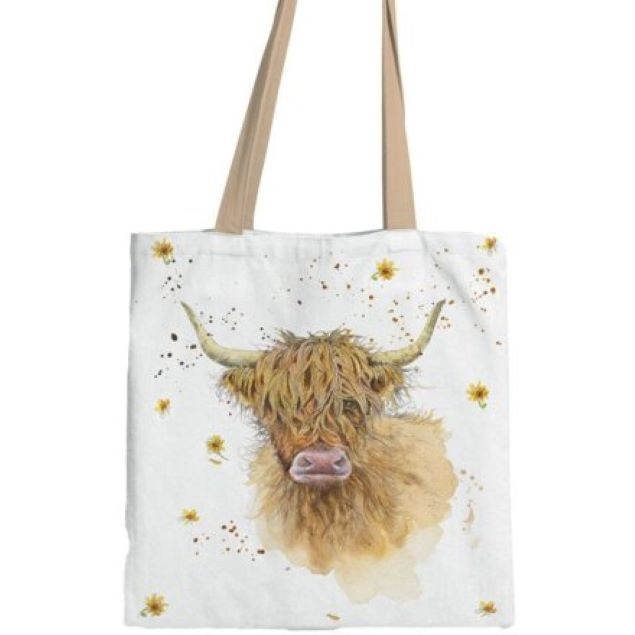Highland Coo Eco Reuseable Cotton Foldable Tote Shopping Bag 39x37cm