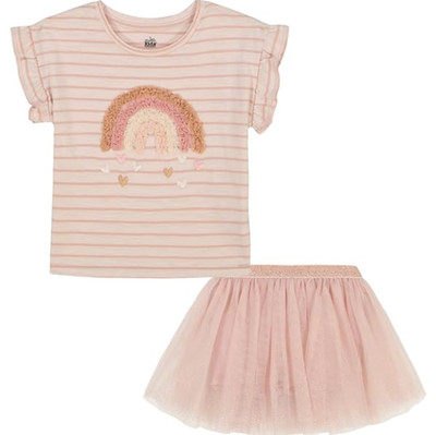Kids Headquarters 2-Piece Set Striped Rainbow Tee and Tutu Skirt Pink Girls 5