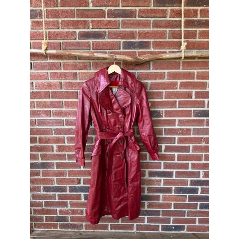 Gabardina vintage de cuero rojo Wilson - talla XS/S Foto 3 de 4