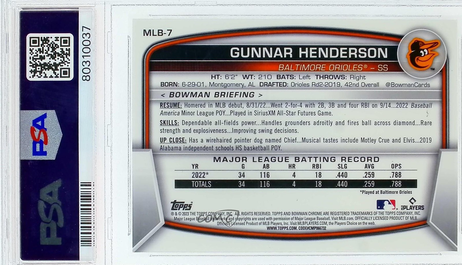 2023 National Convention Wrapper Redemption Gunnar Henderson PSA 10 Rookie RC view 2