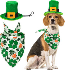 Pet Dog  Cat St. Patrick'S Day Costume - Green Shamrock Bandana  Leprechaun Ha