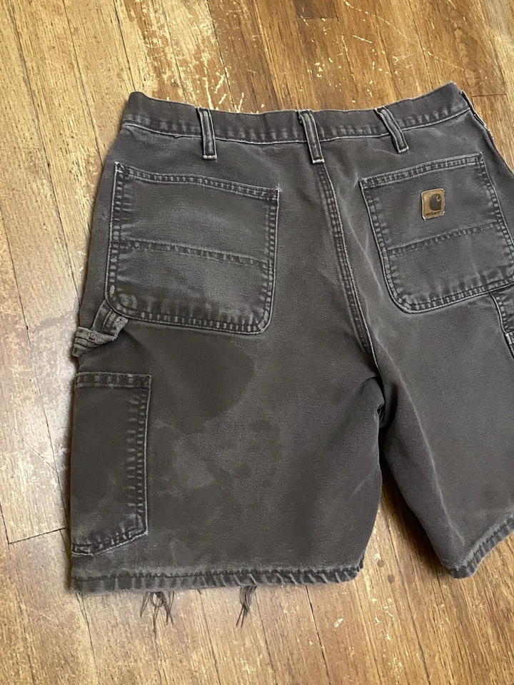 Pantalones Cortos Carpintero De Colección Y2K Carhartt B25 DKB Thrashed Marrón Lona Talla 32 Foto 4 de 4