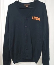 Harriton UTSA Navy Men's Long Sleeve Cardigan Size SMALL/Petite-READ