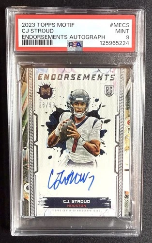 🔥2023 Topps Motif. CJ Stroud RC Endorsements ON CARD AUTO🔥# /99🔥POP 1🔥 PSA 9