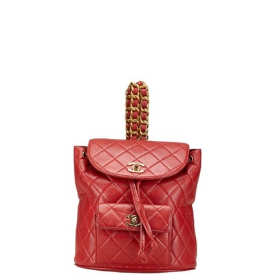Chanel Matelasse Coco Mark Backpack Red Lambskin Women's CHANEL GZl174c0