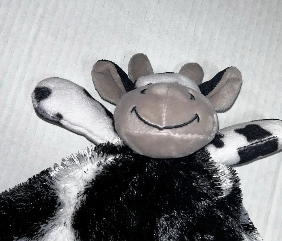 Trend Lab Baby Lovey Cow Plush Security Blanket Black White Farm Grey - Image 2 of 4