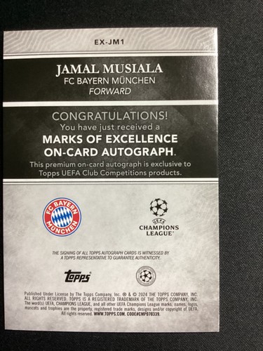 Topps Marks Of Exellence Jamal Musiala /25 On Card Auto #EX-JM1 Bayern München - Bild 2 von 2