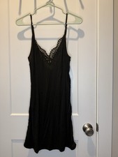 Victoria Secret Soft Modal Lace Trim Mini Slip Sleep Dress Black Large V-Neck