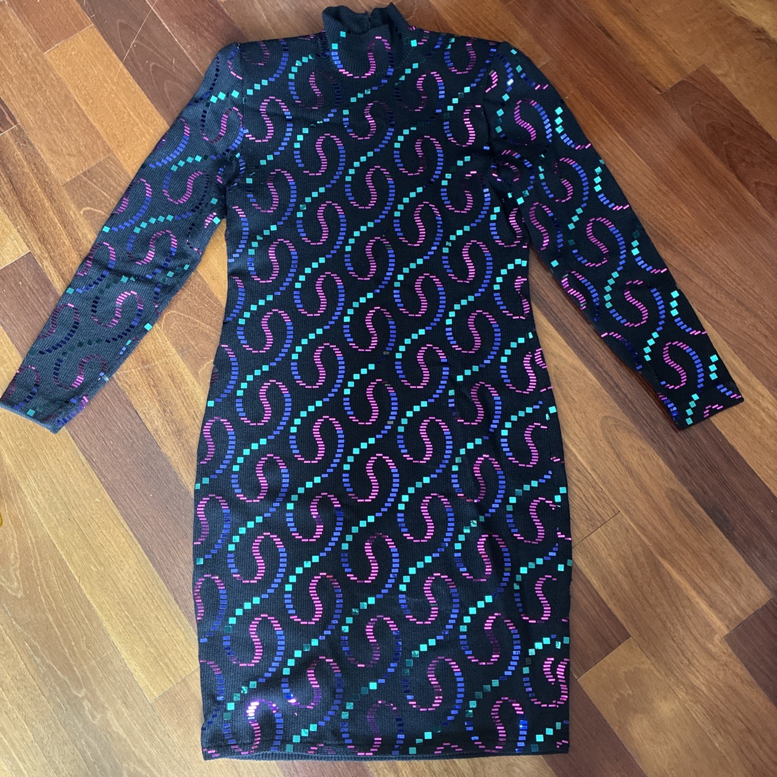 VTG ST. JOHN Evening Santana Knit Dress Size 6 Black  Embellished