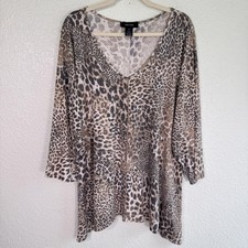 Karen Kane Top Womens 2X Leopard Animal Print Swing Tunic Blouse Brown XXL NEW