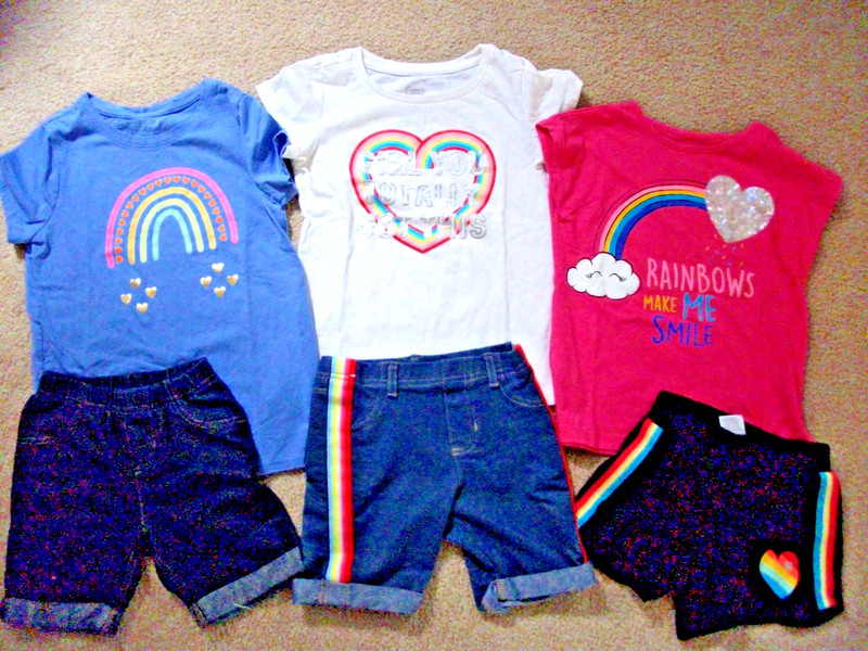 6 Piece Mixed Lot  6-6X Girl Shorts/Shirts, Rainbows and Hearts, EUC