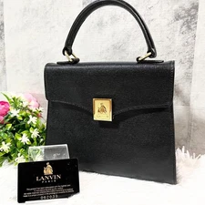 LANVIN Paris Handbag Satchel Purse Leather Black w/Guarantee Card USED Excellent