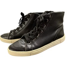 Frye and Co Black Leather High Top Sneakers Women's 8M Zip Lace Casual Shoes