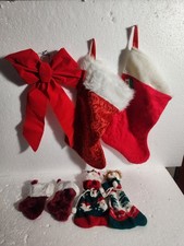 4 Christmas Stockings 2 Christmas Sacks  Large Red Christmas Bow
