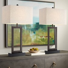 Todd Modern Table Lamps 30" Tall Set of 2 Bronze Metal USB and Outlet Bedroom