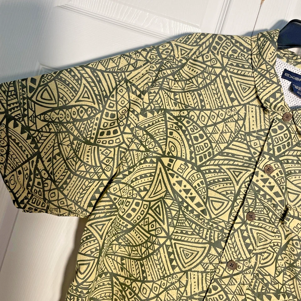 ExOfficio Shirt Men Large Yellow Green Tribal Print Button Up Vented Outdoor - Image 3 of 4