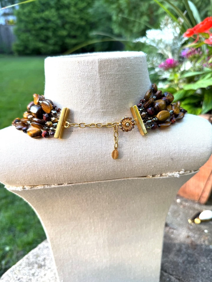 Collar José María Barrera 6 Multi Hilos Ojo de Tigre Ágata Cristal Foto 3 de 4