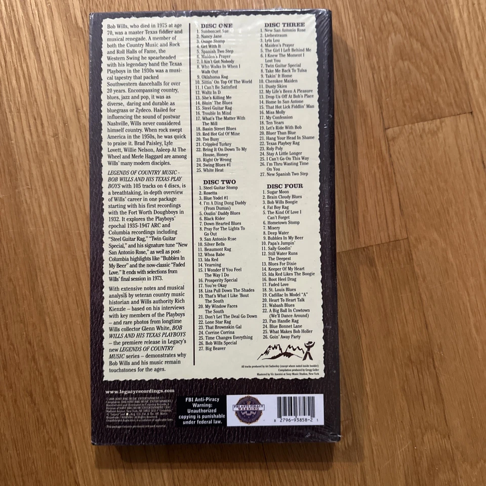 BOB WILLS & HIS TEXAS PLAYBOYS Legends of Country Music 4 CD Disc Box Set SEALED - Image 2 of 2