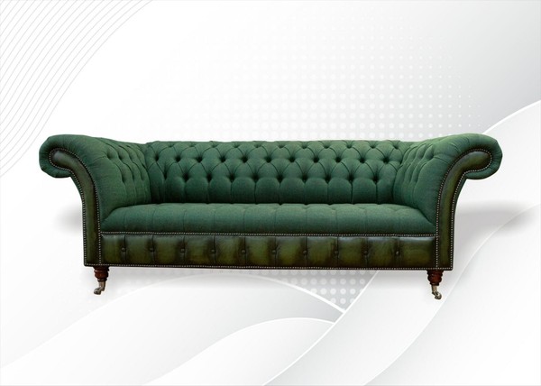 Chesterfield 3 Sitzer DunkelgrüN Wohnzimmer Design Couchen Polster Sofa Textil-image