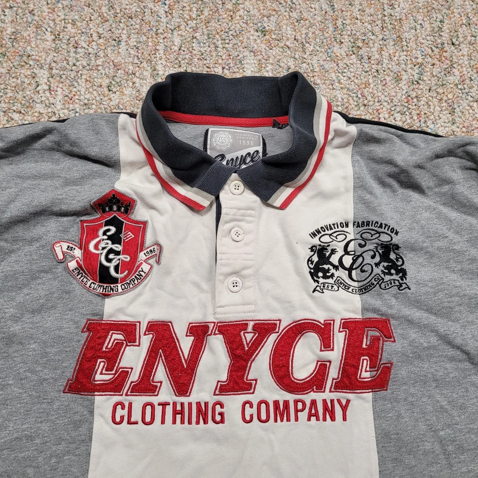 Enyce Polo Shirt Mens XL Multi Striped Rugby Crest Streetwear Hip Hop Rap Y2K - Image 2 of 4