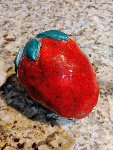 Vintage Hand Made Strawberry Clay Sculpture Folk Original Art Work