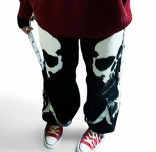 Tripp Black White Skull Cargo Pants Chains Straps Goth Punk Men's Wide Leg