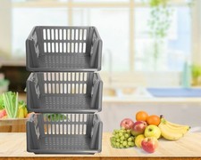 Silver Stacking Storage Baskets Vegetable Rack 3 Tier Home Kitchen Office 36cm