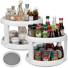 2 Pack 2 Tier Lazy Susans Turntable - 10 Inch Pantry Cabinet Lazy Susan Stora...