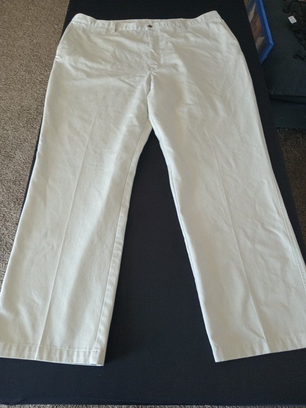 Haggar Premium No Iron Khaki Pants Mens 46x34 Beige Classic Fit Stretch Chino