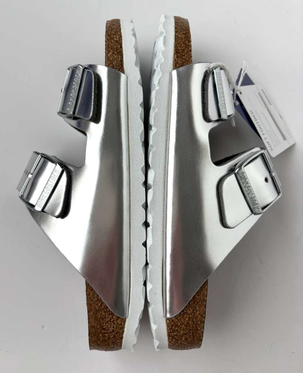 Birkenstock Arizona Metallic Silver Soft Footbed 37 Women's 6 New