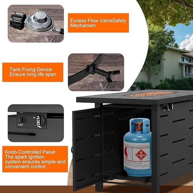 Mesa de fogata de gas propano para exteriores de 43 pulgadas 50.000 BTU con tapa, certificado CSA Foto 3 de 4