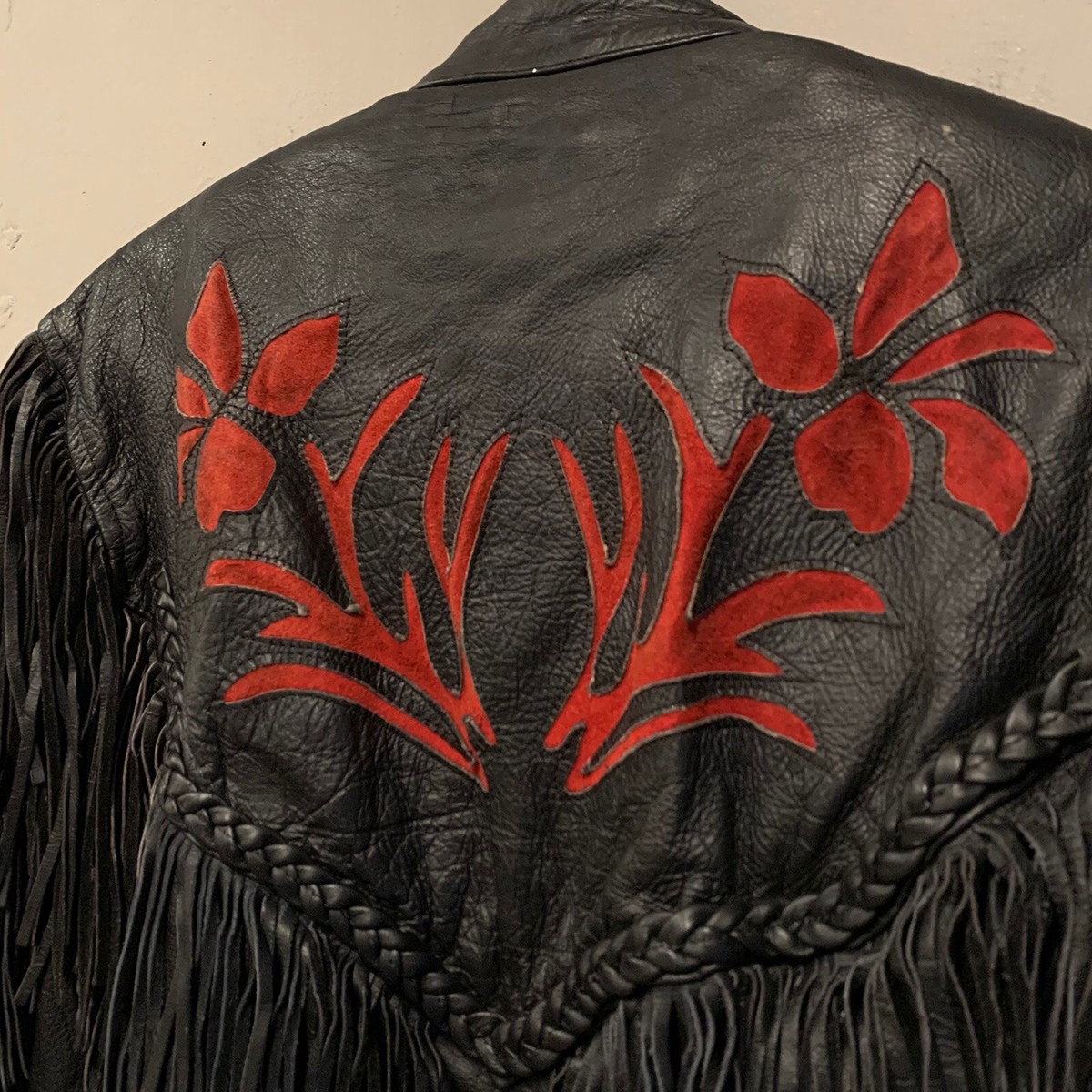 Vintage Hudson Leathers Jacket Women's Large Floral Fringe Leather