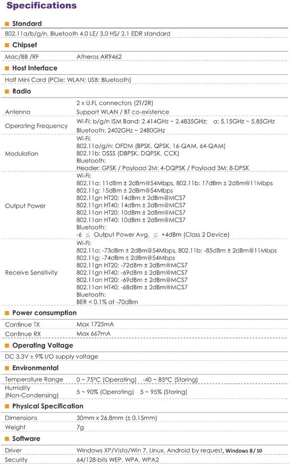 Atheros Wlan Bluetooth AR9462 AR5B22 AR5BMD222 ATH9K minipci-express Dualband - Bild 2 von 2