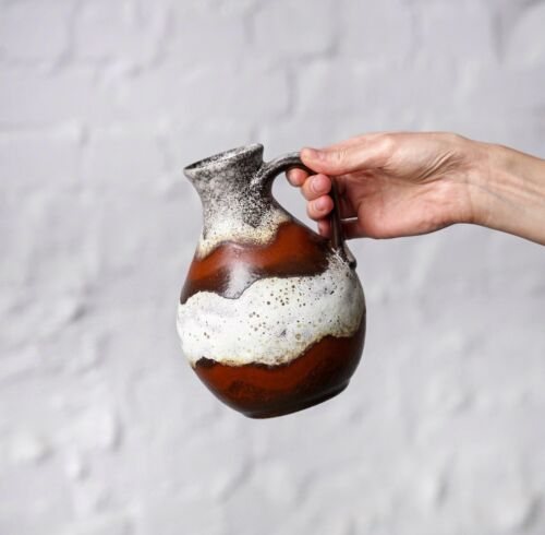 Vintage Bay Ceramika Gruba lawa Połowa wieku Nowoczesny ceramiczny wazon z uchwytem, lata 60. WGP - Zdjęcie 1 z 6