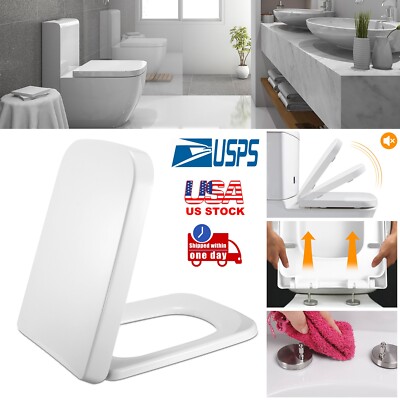 Square Toilet Seat with Grip-Tight Seat Bumper Heavy Duty Quiet-Close Easy Clean
